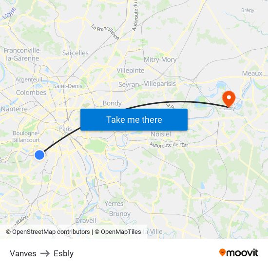 Vanves to Esbly map