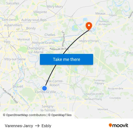 Varennes-Jarcy to Esbly map