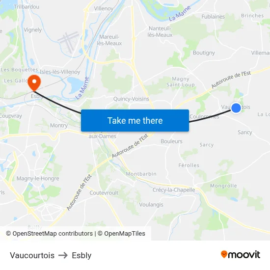 Vaucourtois to Esbly map