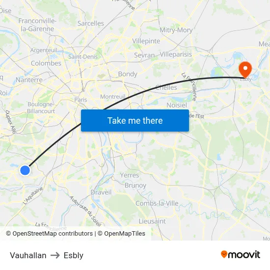 Vauhallan to Esbly map