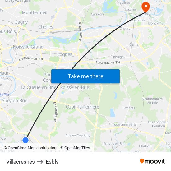 Villecresnes to Esbly map