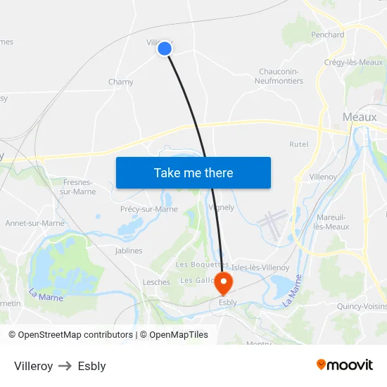 Villeroy to Esbly map