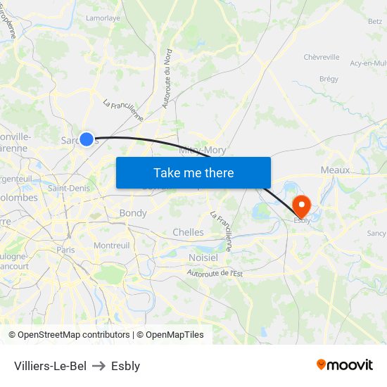 Villiers-Le-Bel to Esbly map
