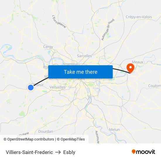 Villiers-Saint-Frederic to Esbly map
