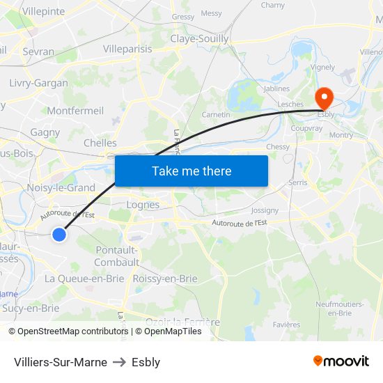 Villiers-Sur-Marne to Esbly map