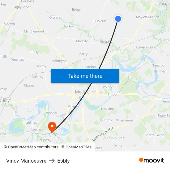 Vincy-Manoeuvre to Esbly map