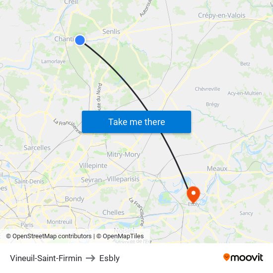 Vineuil-Saint-Firmin to Esbly map