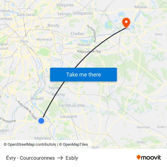 Évry - Courcouronnes to Esbly map