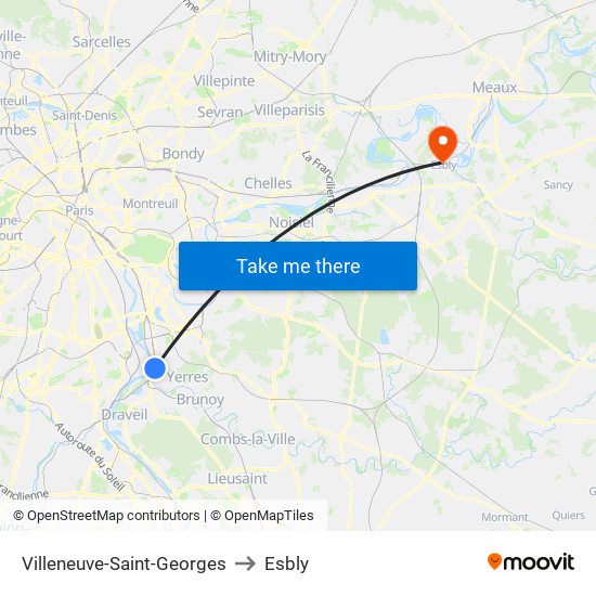 Villeneuve-Saint-Georges to Esbly map