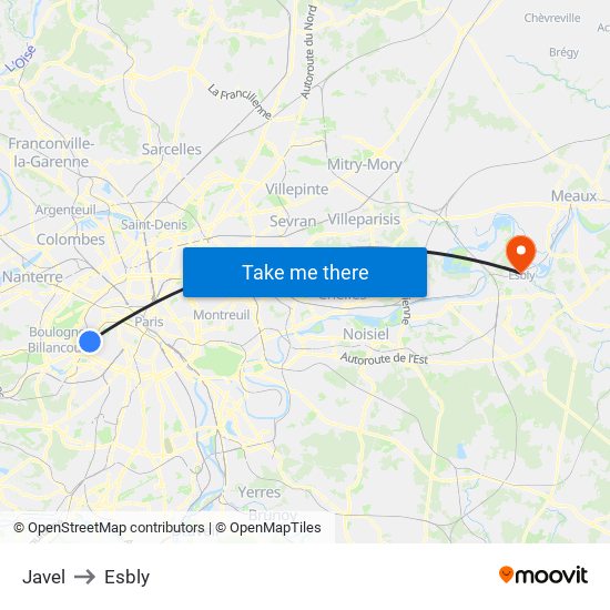 Javel to Esbly map