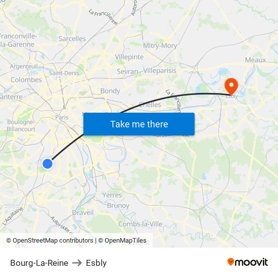 Bourg-La-Reine to Esbly map