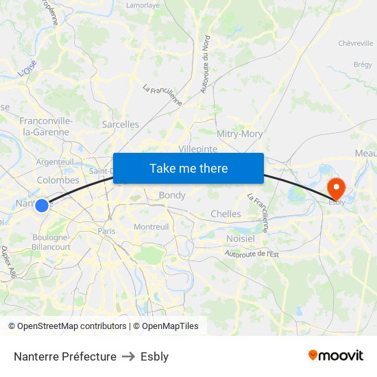 Nanterre Préfecture to Esbly map