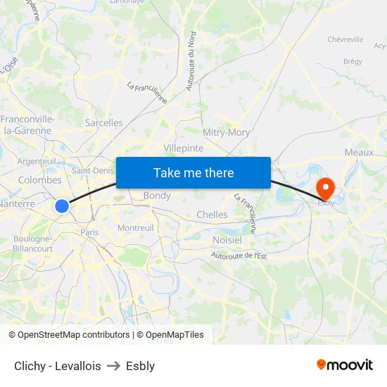 Clichy - Levallois to Esbly map