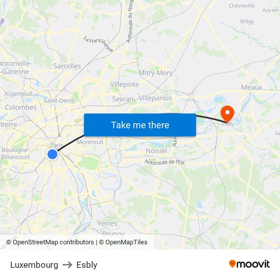 Luxembourg to Esbly map