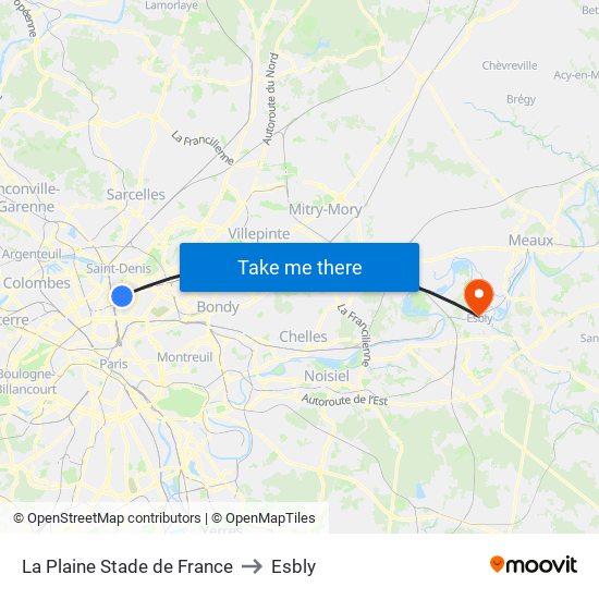 La Plaine Stade de France to Esbly map