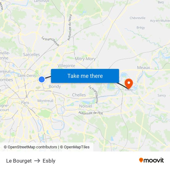 Le Bourget to Esbly map
