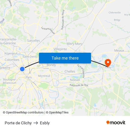Porte de Clichy to Esbly map