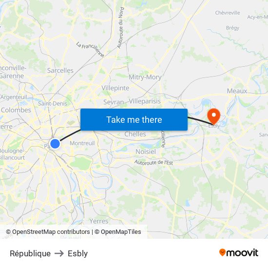République to Esbly map
