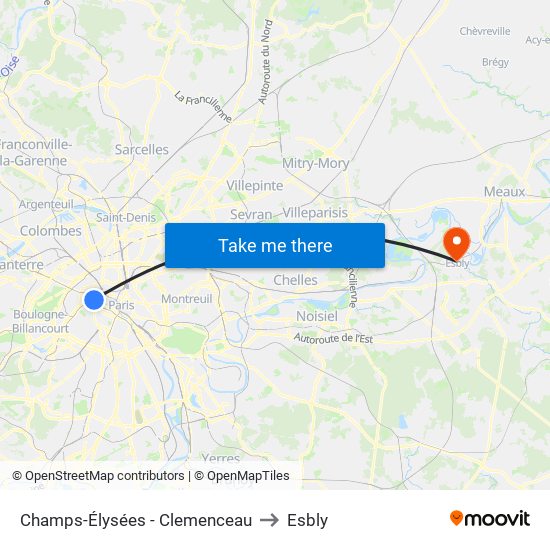 Champs-Élysées - Clemenceau to Esbly map