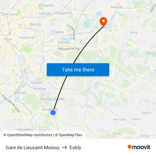 Gare de Lieusaint Moissy to Esbly map