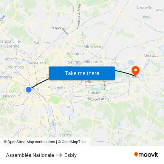 Assemblée Nationale to Esbly map