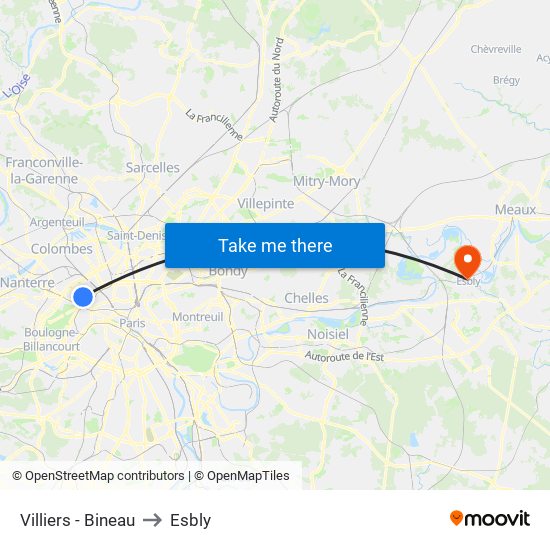 Villiers - Bineau to Esbly map