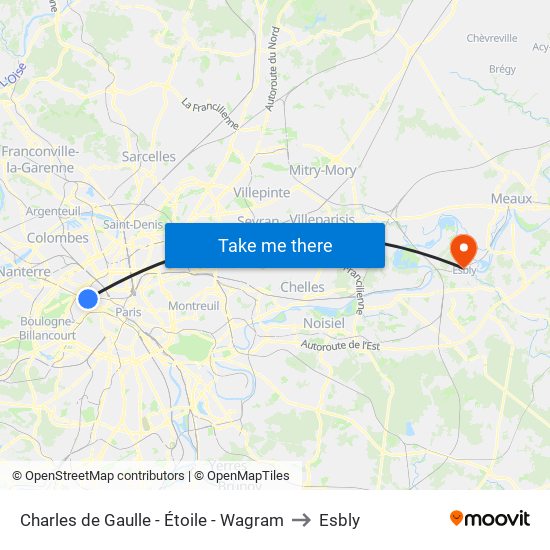 Charles de Gaulle - Étoile - Wagram to Esbly map