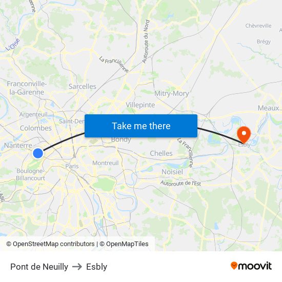 Pont de Neuilly to Esbly map