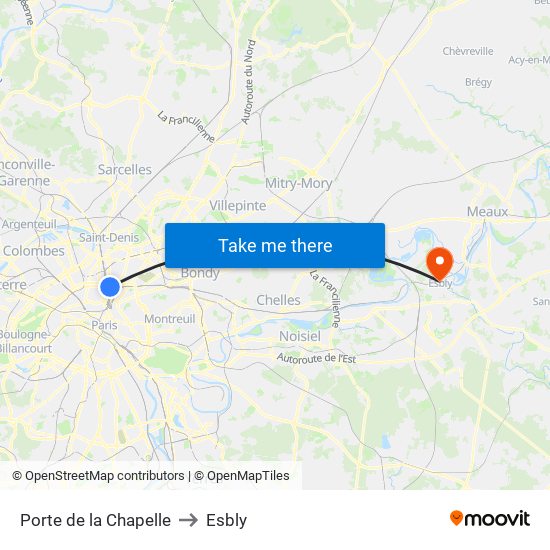 Porte de la Chapelle to Esbly map