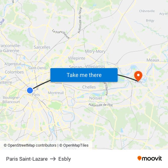 Paris Saint-Lazare to Esbly map