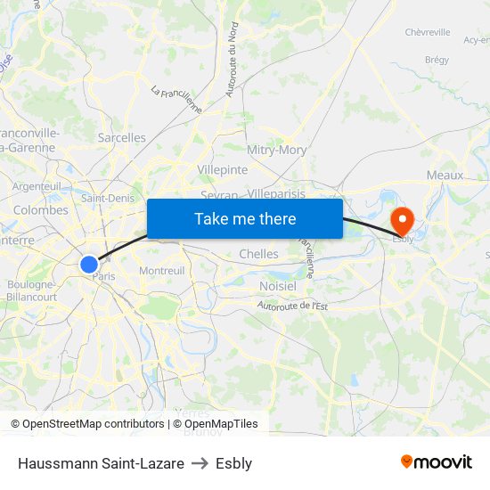 Haussmann Saint-Lazare to Esbly map