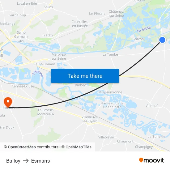 Balloy to Esmans map