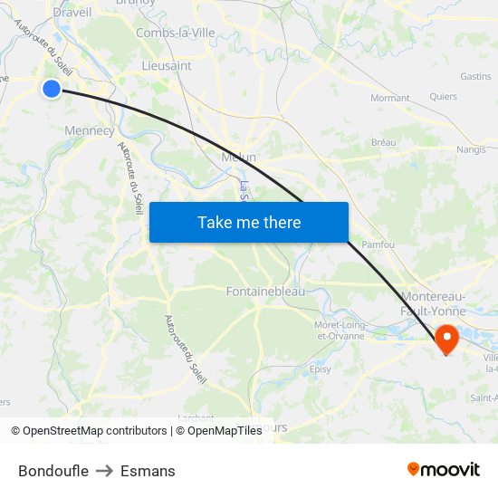 Bondoufle to Esmans map
