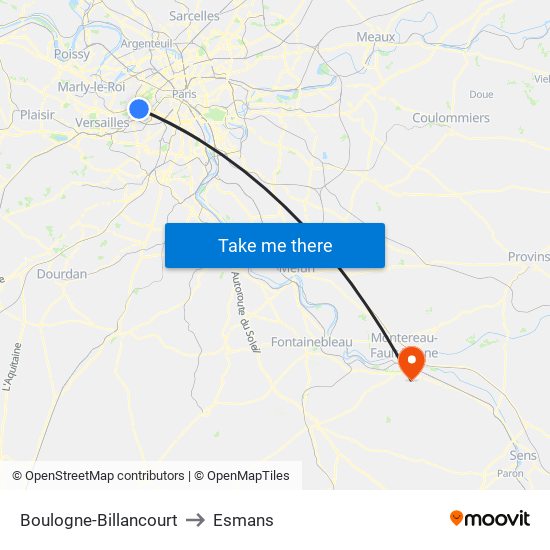 Boulogne-Billancourt to Esmans map