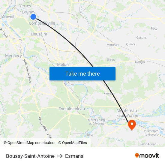 Boussy-Saint-Antoine to Esmans map