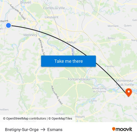Bretigny-Sur-Orge to Esmans map