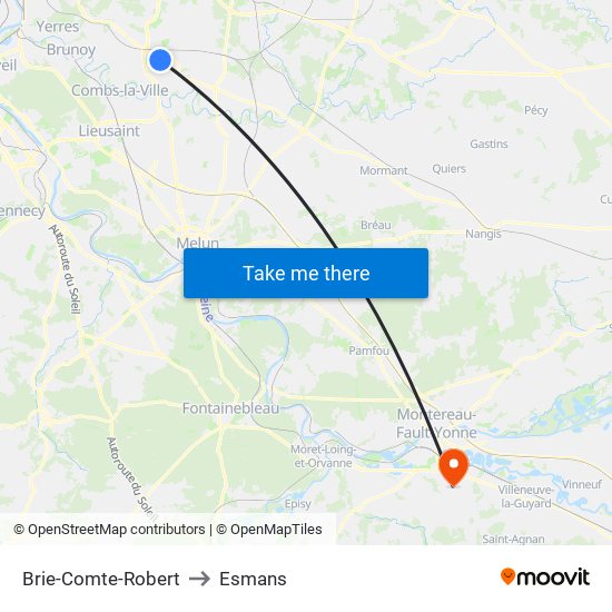 Brie-Comte-Robert to Esmans map