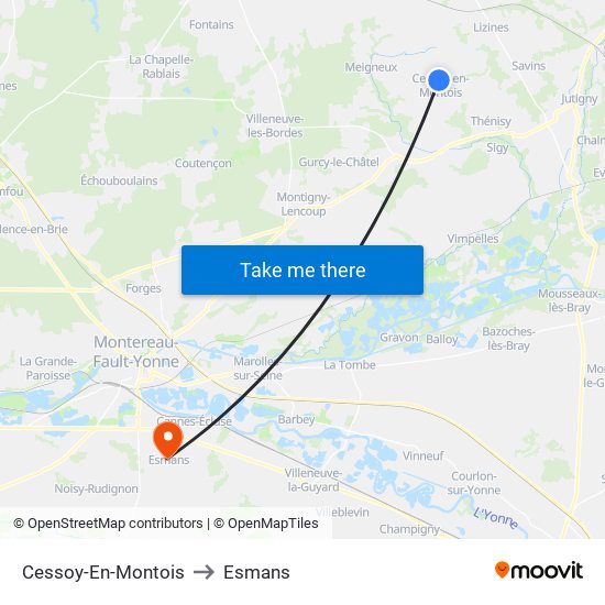 Cessoy-En-Montois to Esmans map