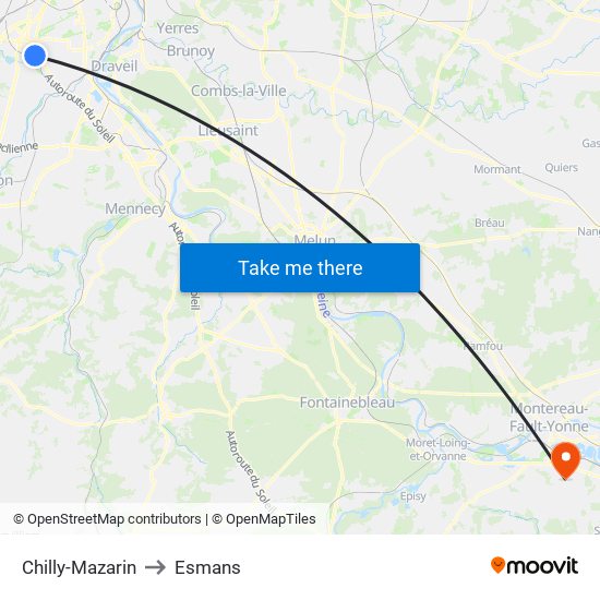 Chilly-Mazarin to Esmans map