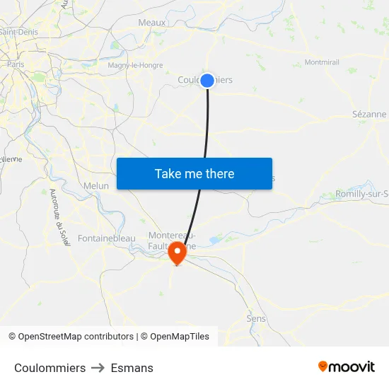 Coulommiers to Esmans map