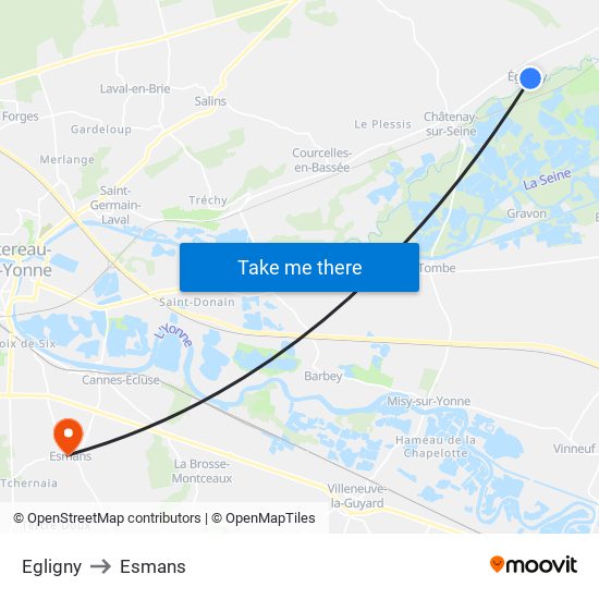Egligny to Esmans map
