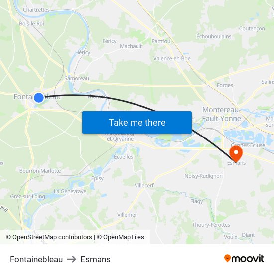 Fontainebleau to Esmans map