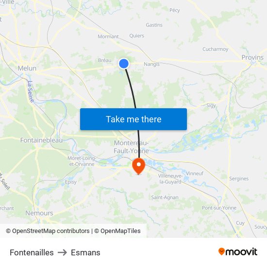 Fontenailles to Esmans map