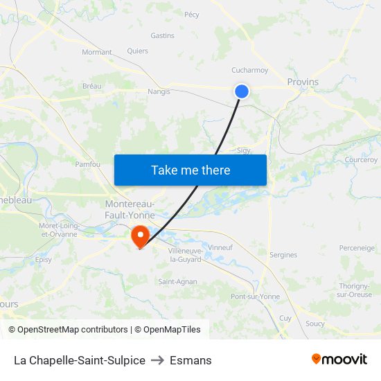 La Chapelle-Saint-Sulpice to Esmans map
