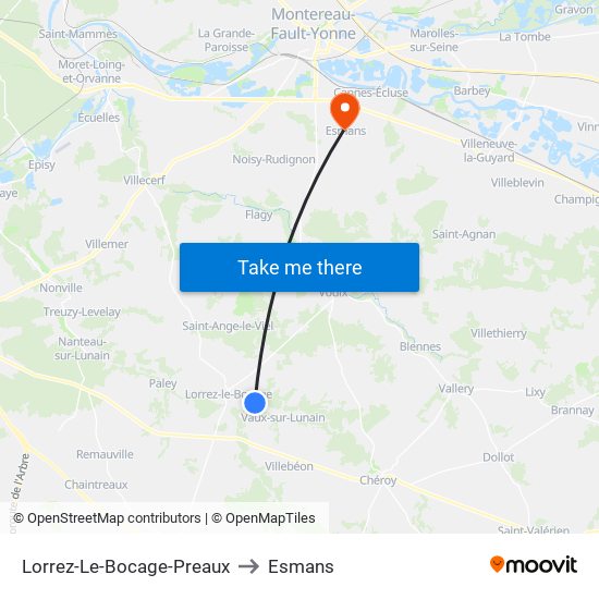 Lorrez-Le-Bocage-Preaux to Esmans map