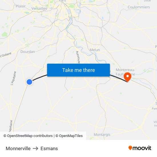 Monnerville to Esmans map