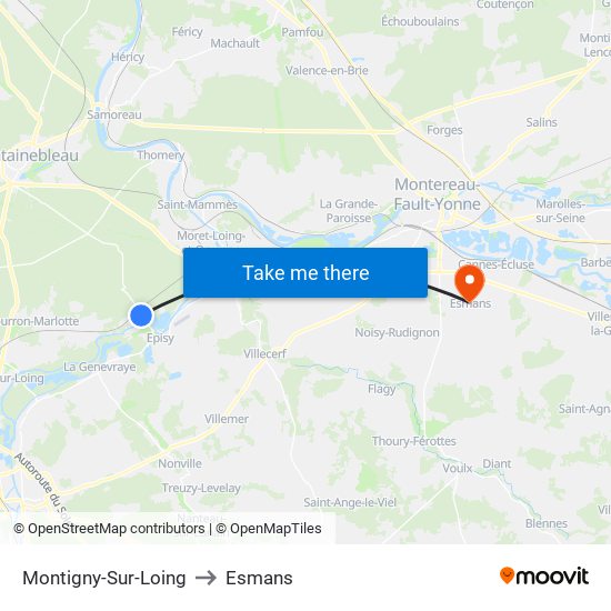 Montigny-Sur-Loing to Esmans map