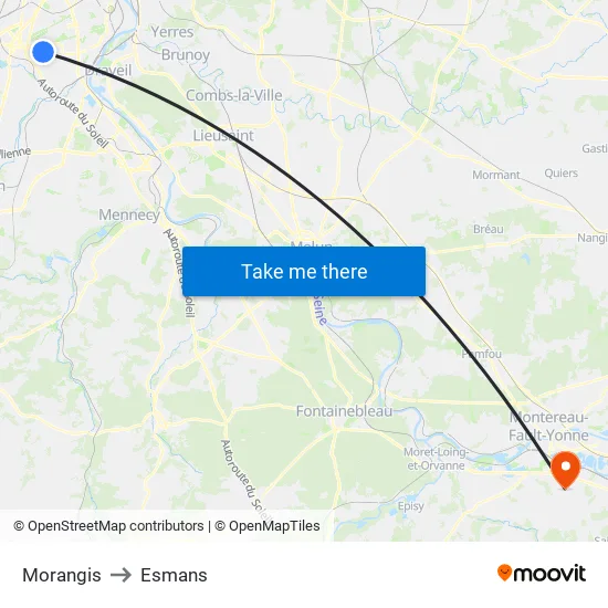 Morangis to Esmans map