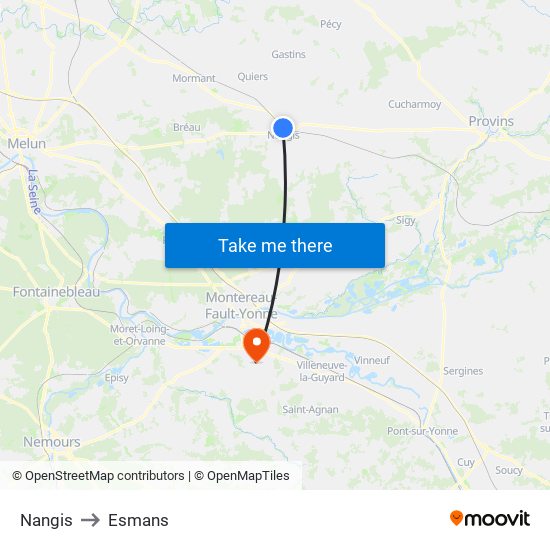 Nangis to Esmans map