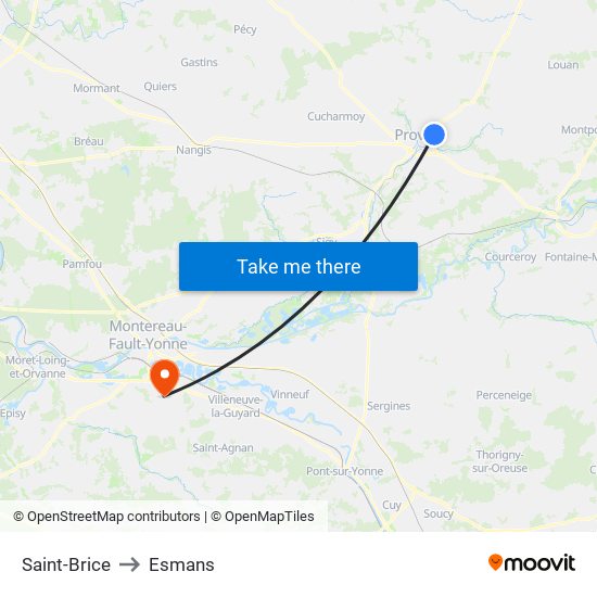 Saint-Brice to Esmans map